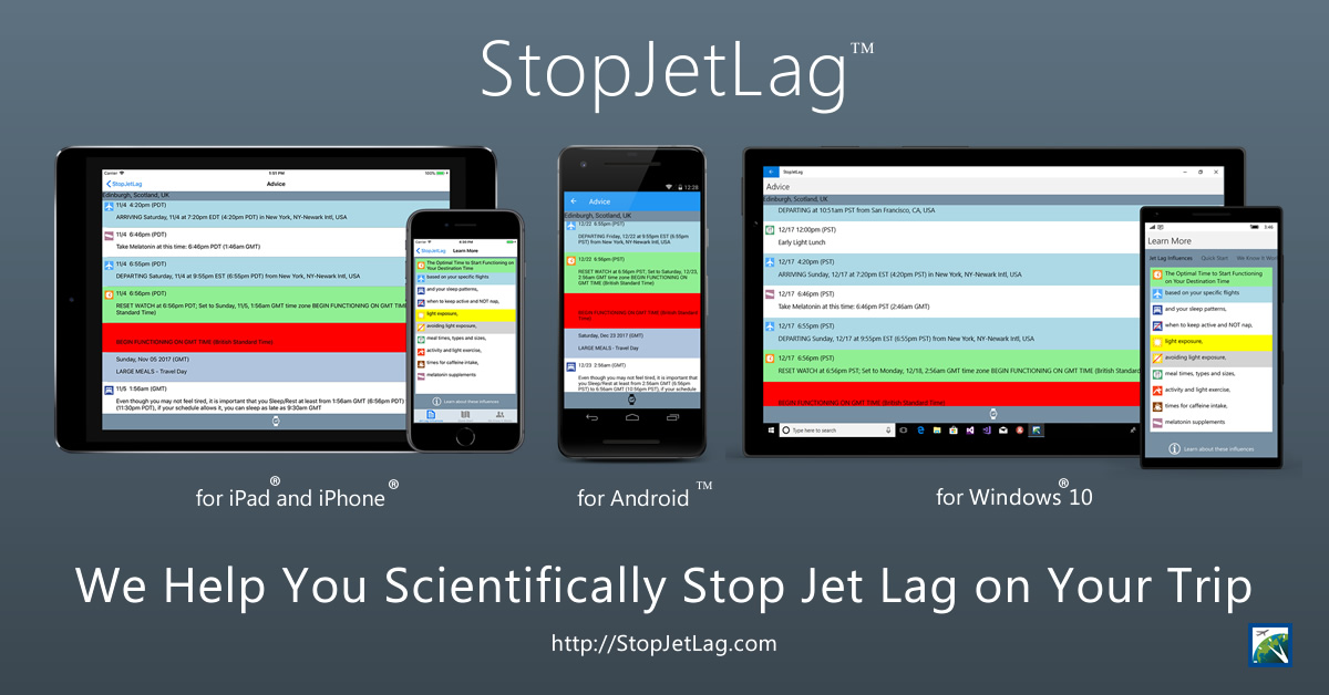 StopJetLag 2018 Mobile Devices